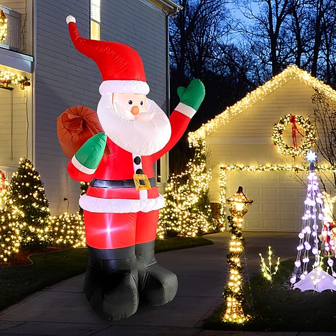 COOLWUFAN 6 FT Christmas Inflatables Santa Claus with Gifts Bag, Christmas Inflatables Outdoor Decorations, Built-in LED Lights Holiday Blow Up Yard Decoration Clearance for Yard, Holiday, Parties