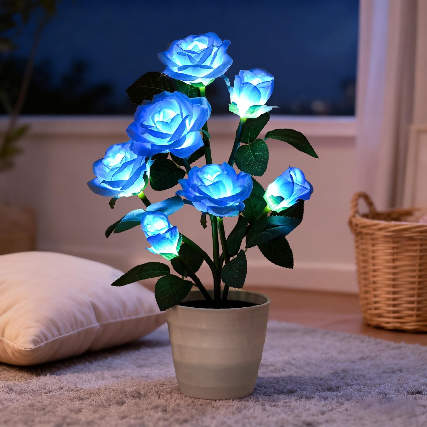 hibeauti Artificial Blue Rose Flower Lamp LED Lights, Flower Table Lamp for Bedroom Bar Coffee Shop Wedding Valentines Mothers Day Birthday Christmas - Unique Gifts for Women Her Girlfriend Wife Mom