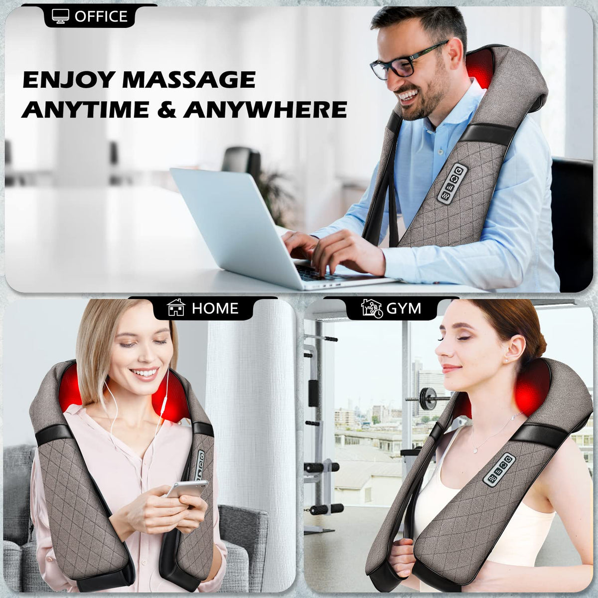Blue Elf Shiatsu Electric Neck Back Massager Pillow 3D Kneading with Heat for Shoulder, Lower Back, Foot, Leg Muscles Pain Relief Relax in Car Office and Home (Gray)