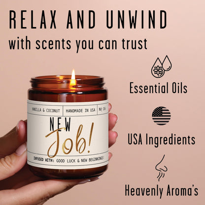 New Job Gifts for Women, Congratulations Gifts for Women - 'New Job Candle, w/Vanilla & Coconut I Job Promotion Gifts for Women I Leaving Job Gifts I Goodbye Coworker Gift I 50Hr Burn, Made in USA