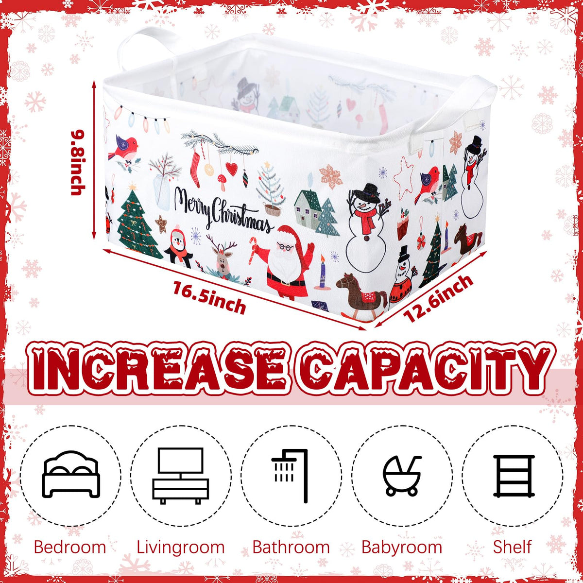 Weysat Extra Large Christmas Storage Baskets for Gifts Empty 16.5 x 12.6 x 9.8 Inch Merry Christmas Santa Storage Bin Collapsible Foldable Large Boxes with Handles Laundry Organizer for Home Bedroom