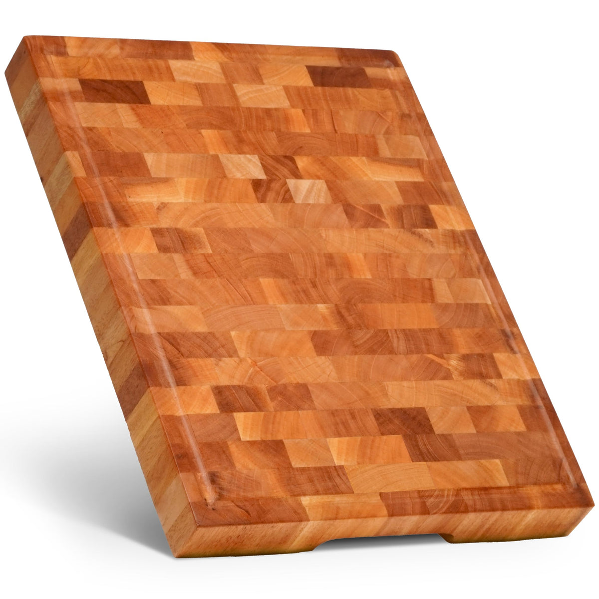 SHUMARU End-Grain Mahogany Cutting Board, 17×13×1.6" Thick Butcher Block with Juice Groove, Knife-Friendly Wood Chopping Block, Non-Slip Rubber Feet, Hand Grips, Heavy-Duty Prep & Serving Board