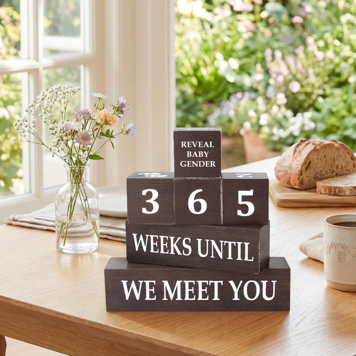 6 Pcs Baby Arrived Week Countdown Wooden Table Decor, Baby Reveal Activities Decision Dice Table Decorations for Home Office