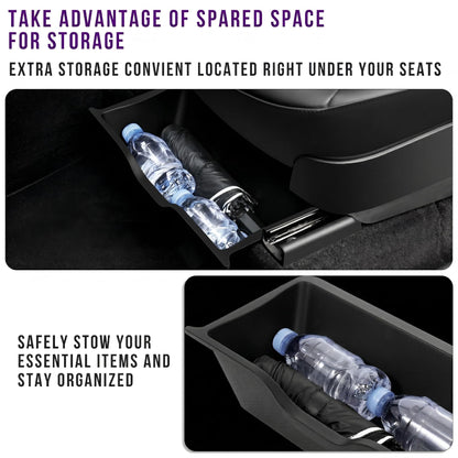Zetsuei 2-Pack Tesla Model Y Juniper Under Seat Storage Box Organizer Hidden Storage Drawer Tray Underseat Bins Fits Model Y Juniper (2025, 2026) Organizer Accessories Easy Installation