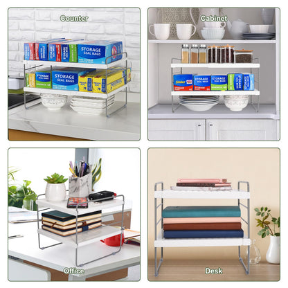 Pantry Organization and Storage for Kitchen - Expandable Kitchen Wrap Box Organizer Rack, Foil Organizer for Cabinet & Counter, Height & Width Adjustable Cupboard Storage Rack - (3 Tier 9.8 to 15.6"L)