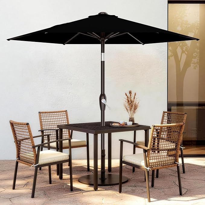 AreShark 7.5FT Patio Umbrella Table Market Umbrella with 6 Sturdy Ribs, Button Tilt/Crank, Heavy-Duty Outdoor Umbrellas for Pool, Deck, Garden and Backyard, Black