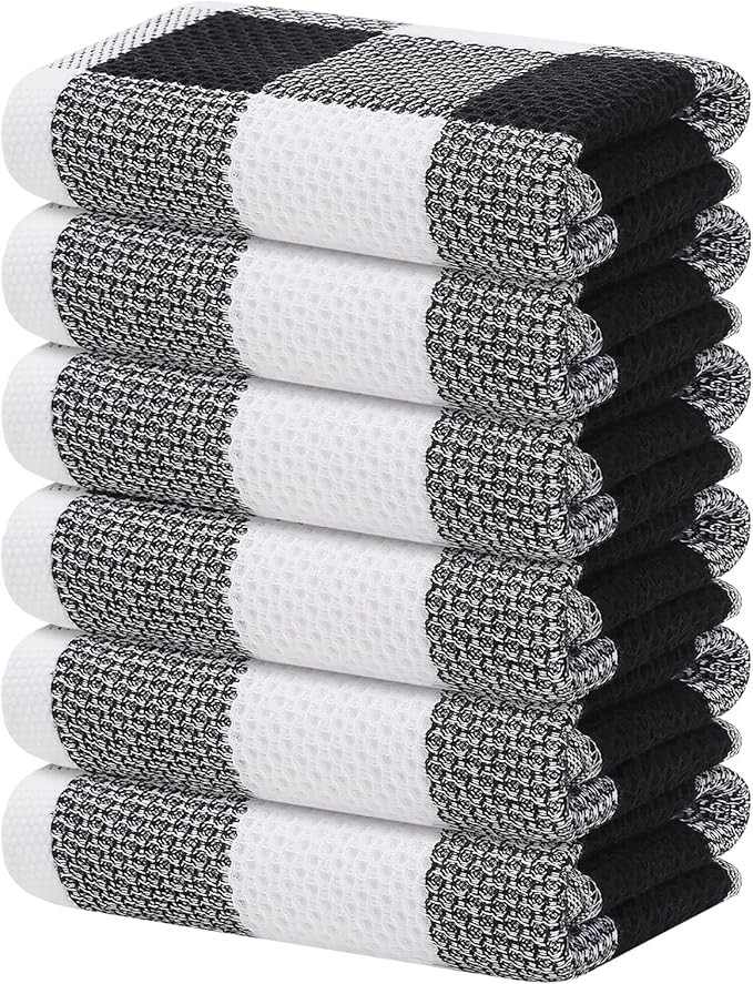 Homaxy 100% Cotton Waffle Weave Check Plaid Kitchen Towels, 13 x 28 Inches