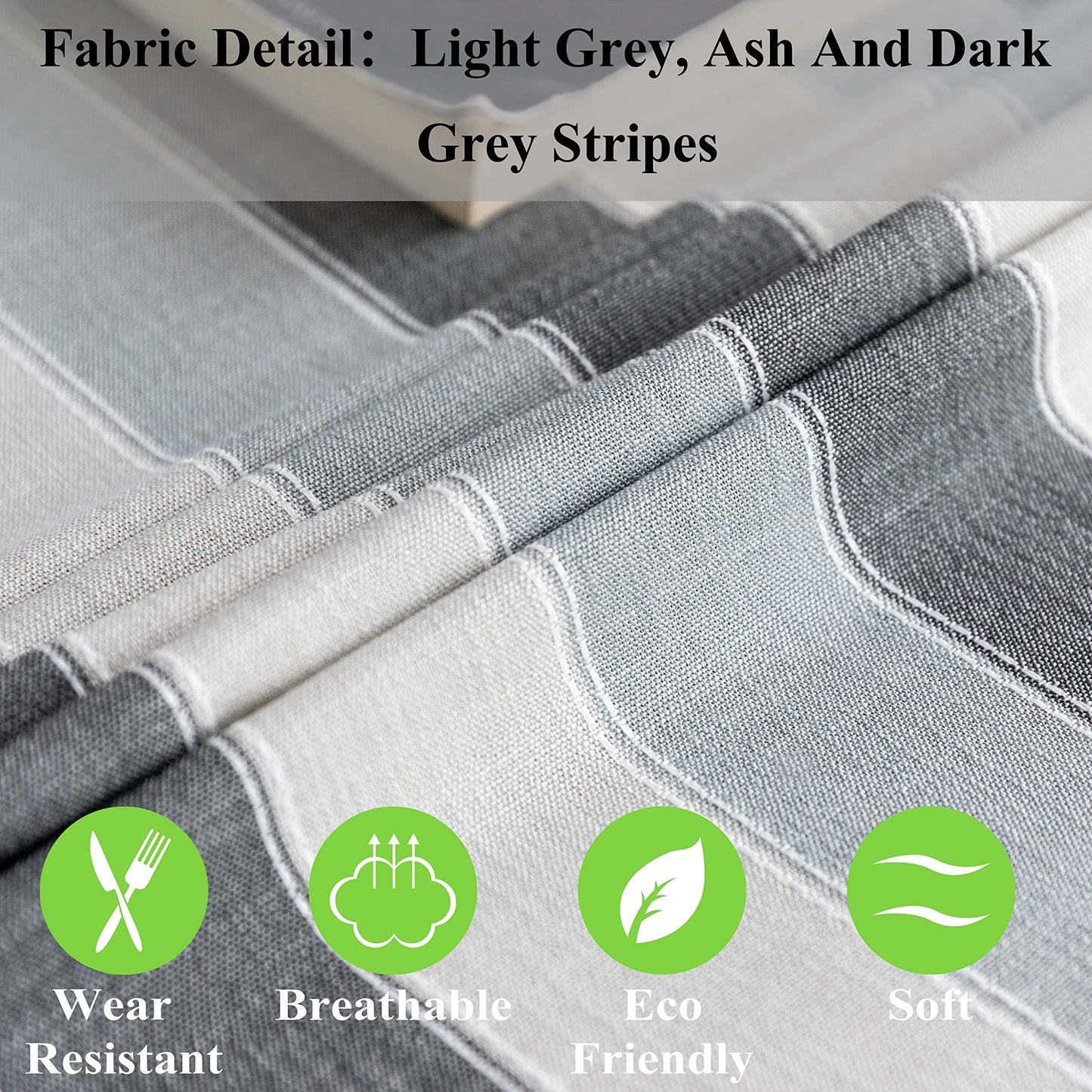 Home Brilliant Square Tablecloth 52x52, Striped Table Cover for Kitchen, Cotton Linen Table Cloth for Indoor Outdoor Picnic(52 x 52 Inch, Dark Grey)