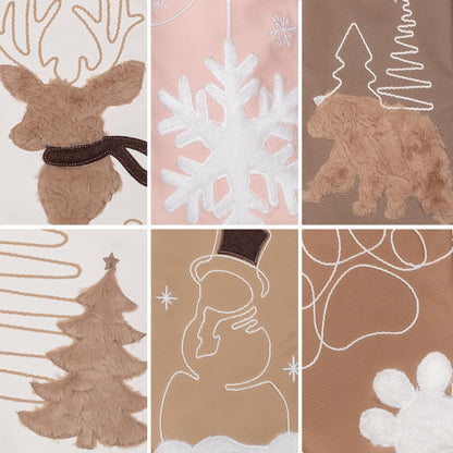 GEX Christmas Stockings 4 Pack for Family Soft Pleather with Rope Stitch Embroidery Large 20" Faux Fur Boho Rustic Farmhouse Country Stockings for Xmas Fireplace Decoration (Set of 4)