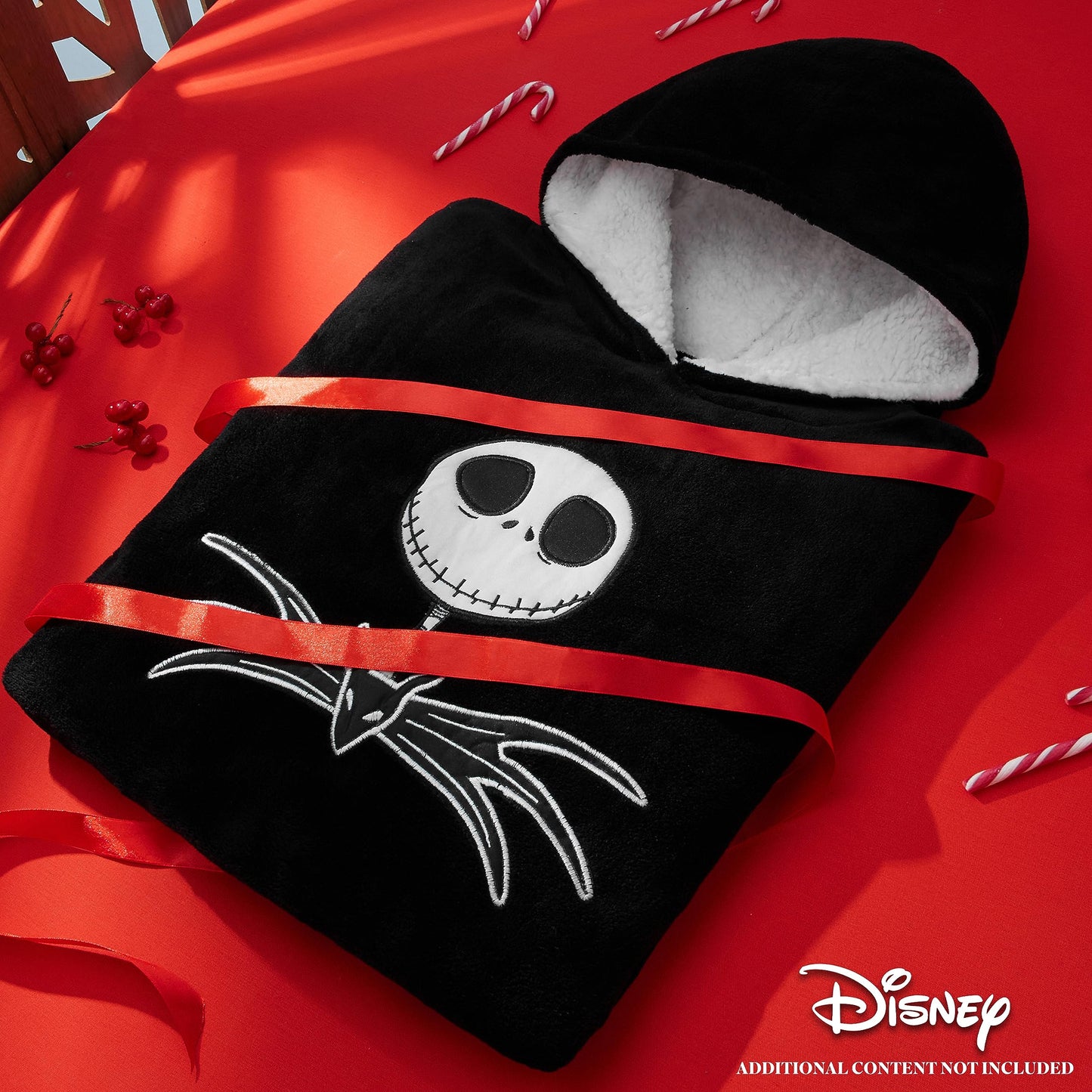 Disney Fleece Hoodie for Adults and Teenagers Oversized Hooded Poncho One Size - Stitch Gifts (Black Jack Skellington)