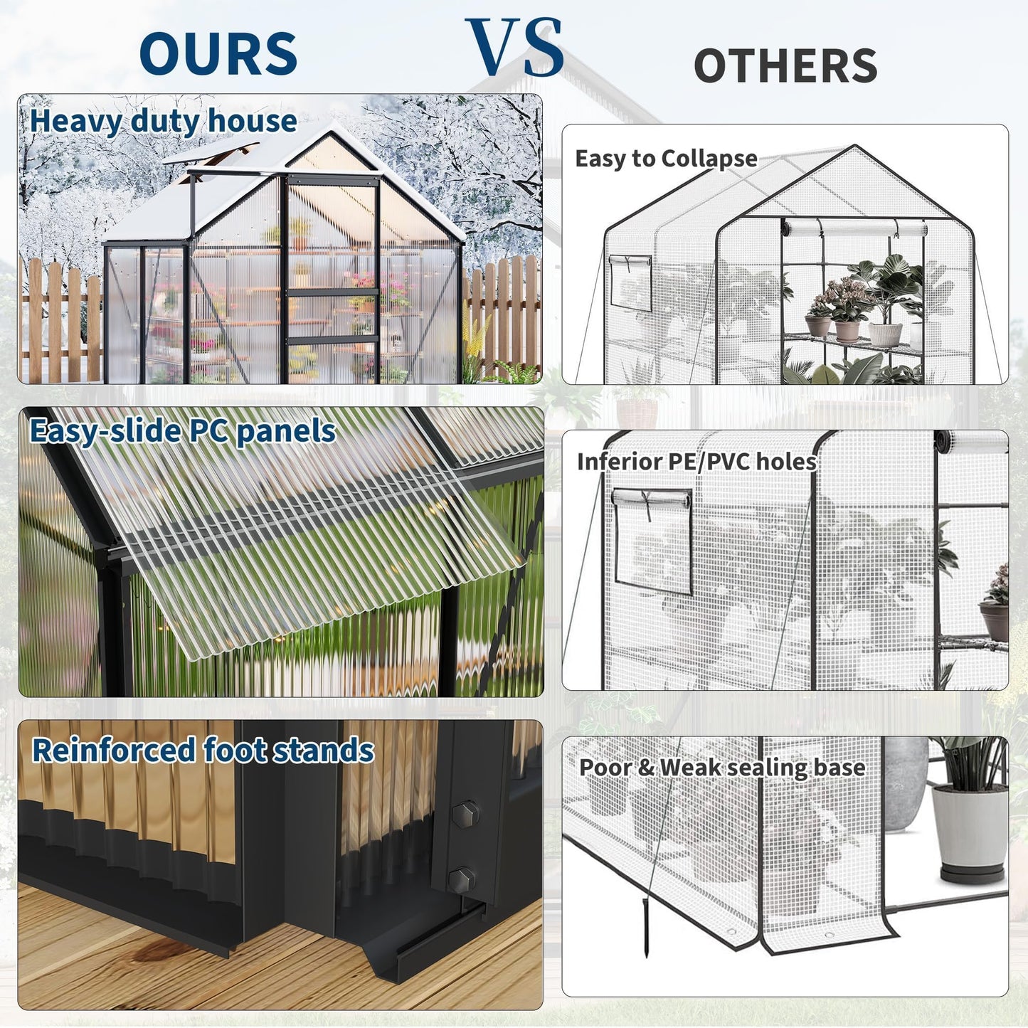 6x4FT Greenhouse for Outdoors, Walk-in Polycarbonate Greenhouse with Sliding Door, Adjustable Roof Vent & Gutter System, Portable Outdoor Green House Kit for Winter Gardening