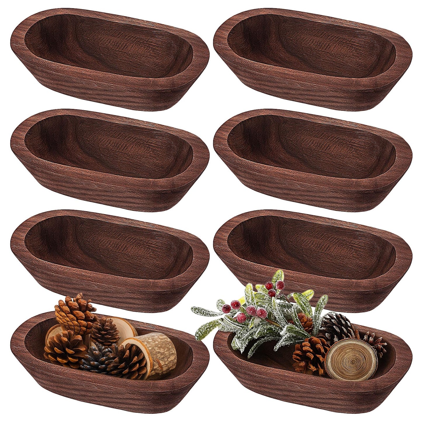 Molain 8 Pack Wooden Dough Bowls, Solid Rustic Wood Bowls for Candle Centerpiece Handcrafted Decorative Bowl Farmhouse Decor Wedding DIY Table Display 9.3x5.5x1.96in