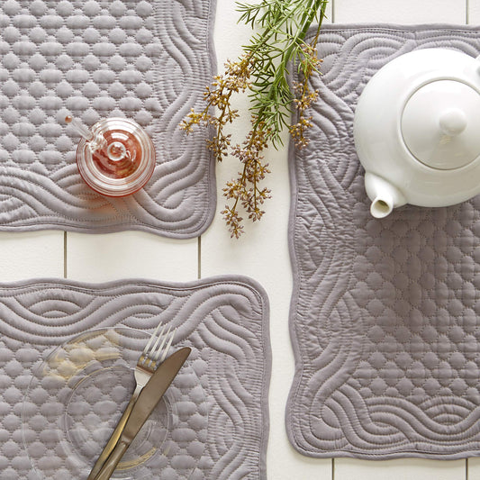 DII Quilted Farmhouse Collection Tabletop, Placemat Set, Gray, 6 Piece