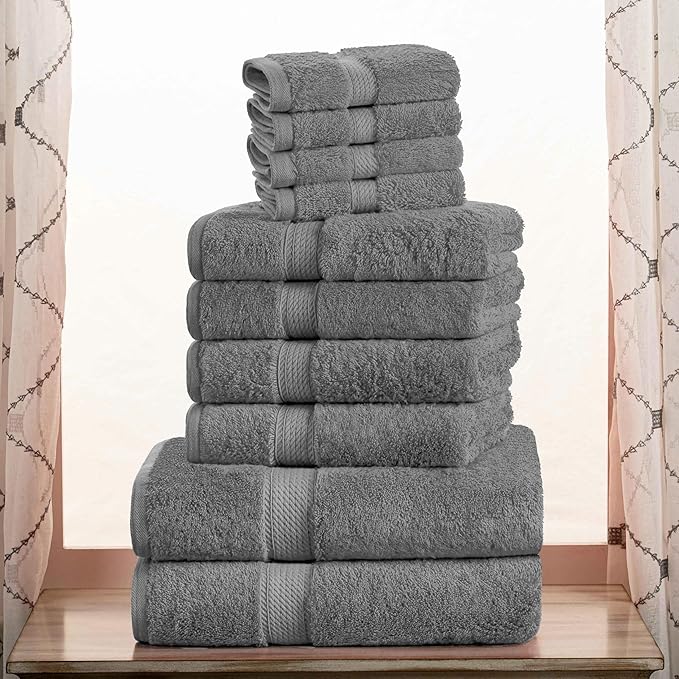Superior Egyptian Cotton Solid Towel Set, Washcloths 13” x 13”, Hand Towels 20”