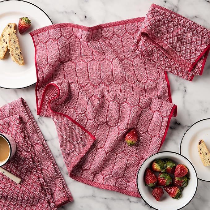 Martha Stewart Honeycomb Chambray Textured Kitchen Towel 4-Pack Set, 100% Cotton