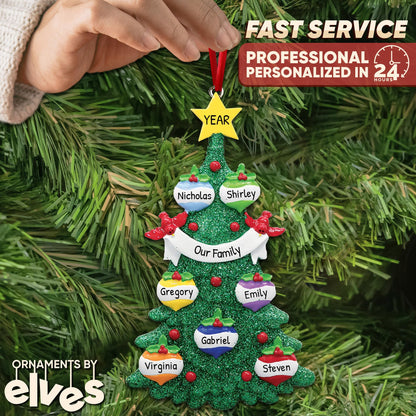 3D Baubles Family of 7 Christmas Ornament 2025 Personalized Family Christmas Ornaments 2025 | Red Cardinals in Green Personalized Tree Ornaments Customizable Gifts Xmas Balls of Seven Ornament Star