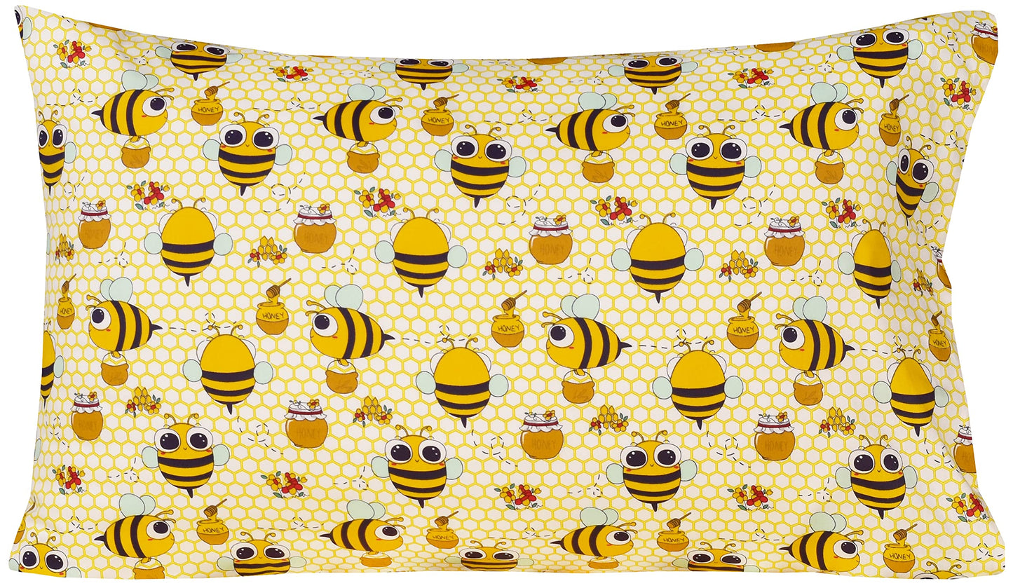 Scientific Sleep Yellow Bee Honey 100% Cotton Cozy Twin Bed Sheet Set, Flat Sheet & Fitted Sheet & Pillowcase Kids Boys Girls Bedding Set (Yellow, Twin)
