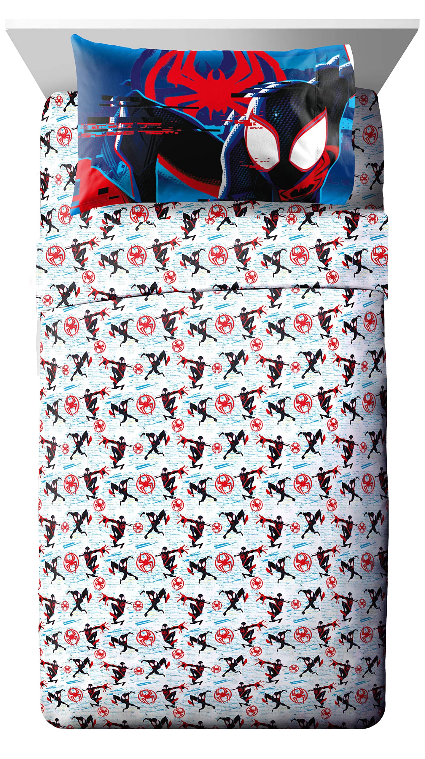 Jay Franco Marvel Spiderman Spider-Verse 5 Piece Twin Comforter Set - Kids Bed in a Bag - Super Soft Fade Resistant Microfiber Machine Washable - Miles Morales & Ghost-Spider (Official Marvel Product)