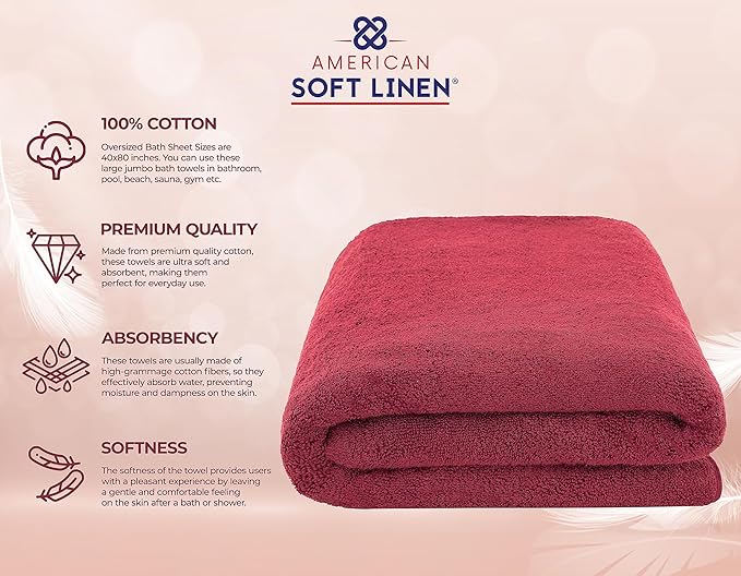 American Soft Linen 100% Cotton 600 GSM Turkish 40x80 Oversized Bath Towel Sheet
