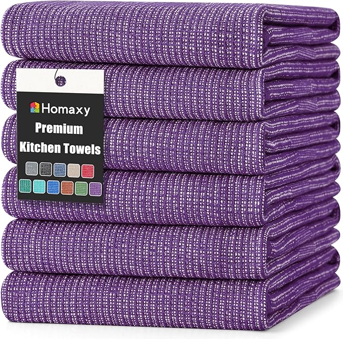 Homaxy Premium Kitchen Towels, Large Cotton Kitchen Hand Towels, Flat and Terry