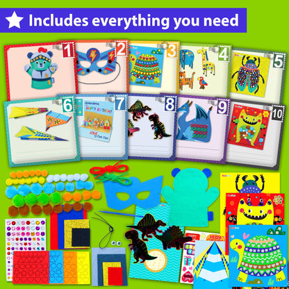 KRAFUN Toddler Art and Craft Kit, Preschool Educational Activities with 10 Envelope Projects - Origami, Puppets, Lacing & Pompoms, Creative DIY Gifts for Boys and Girls Ages 3-5