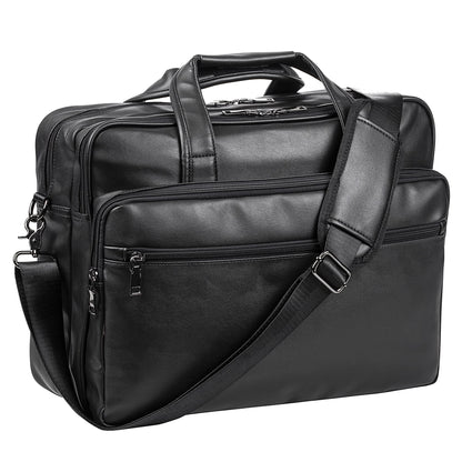 seyfocnia Leather Laptop Bag, Men's 17.3 Inch Messenger Briefcase Business Satchel Computer Handbag Shoulder Bag Fits 17.3 Inch Laptop Computer (Black)