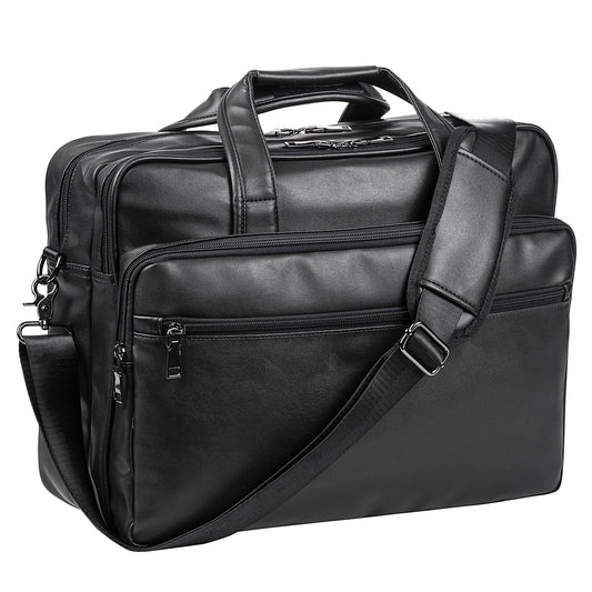 seyfocnia Leather Laptop Bag, Men's 17.3 Inch Messenger Briefcase Business Satchel Computer Handbag Shoulder Bag Fits 17.3 Inch Laptop Computer (Black)