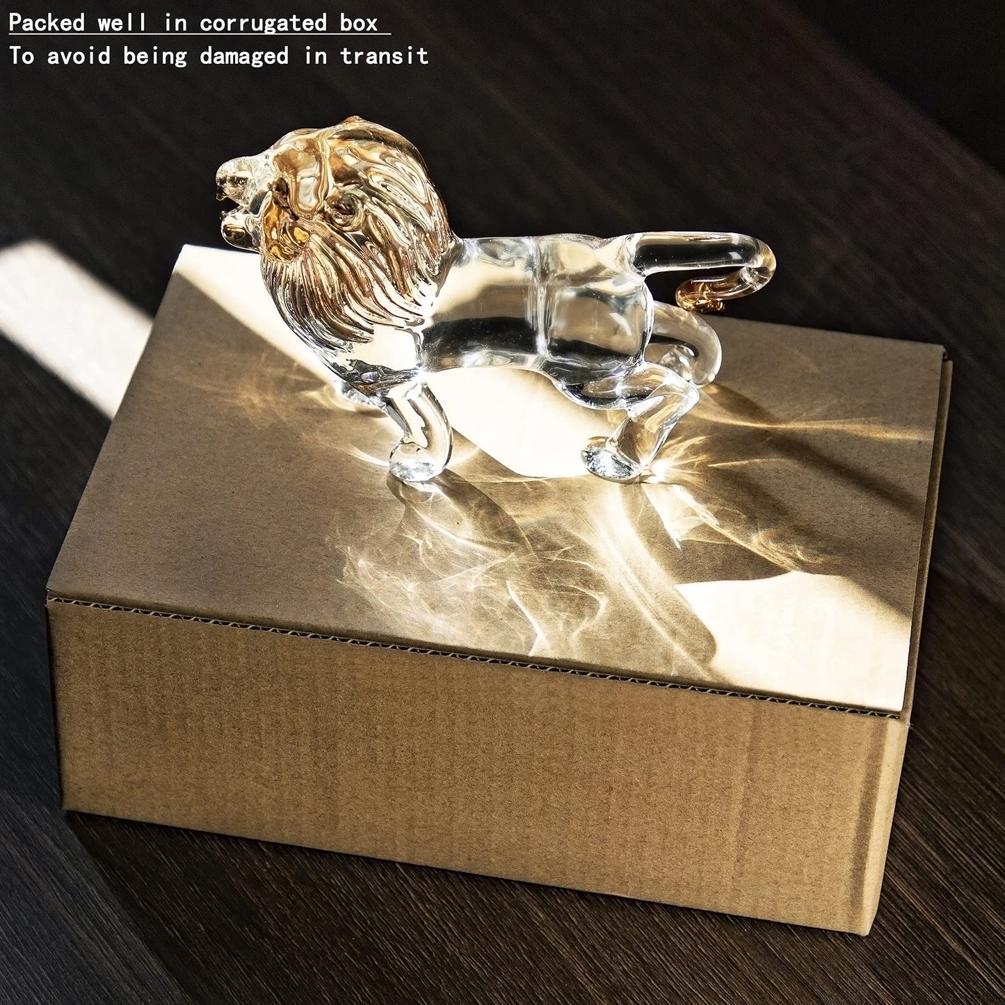 YU FENG 5.5inch Crystal Lion Figurine Collectible,Blown Painted Glass Art Wildlife Animal Sculpture Ornament Handmade Crystal Paperweight Decor Gifts,Clear