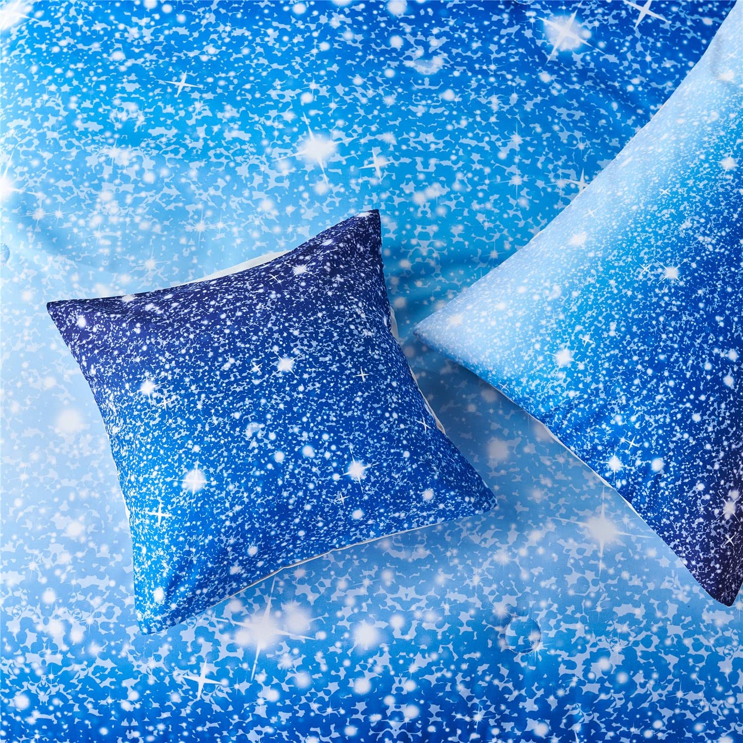 RYNGHIPY 6Pcs Gradient Aqua Blue Navy Ombre Comforter Sets with Sheets Pillowcases, Twin Size Sparkle Glitter Design Comforter Bedding Collections for Kids Boys and Girls