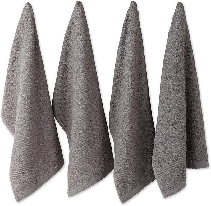 DII Basic Terry Collection Waffle Dishtowel Set, Solid Gray, 4 Piece
