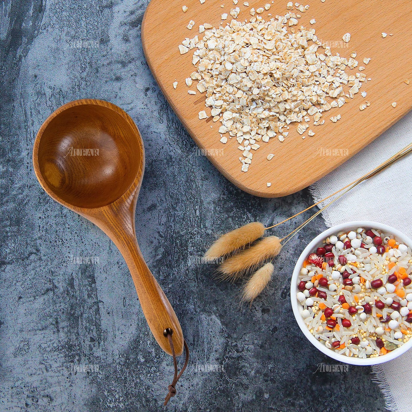AUEAR, Wooden Ladle Spoon Porridge Large Bamboo Soup Kitchen Scoop for Tool (Natural)