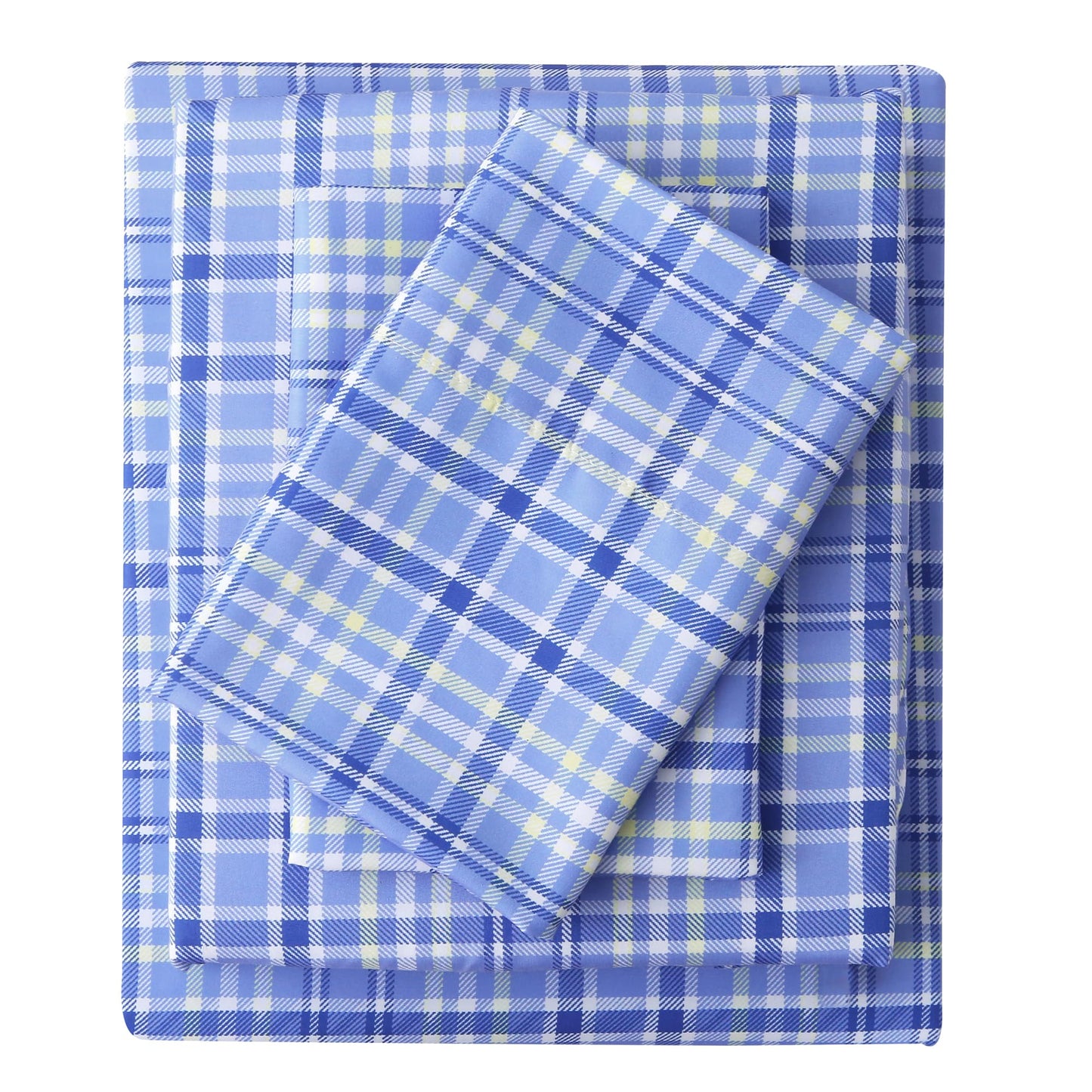 Mooreeke Cozy Plaid Microfiber Printed Full Sheet Set - Soft & Breathable Purple Yellow Plaid Bed Sheets with Extra Deep Pocket - Non-Slip Fitted Design - Purple Yellow Square Plaid Pattern - Full