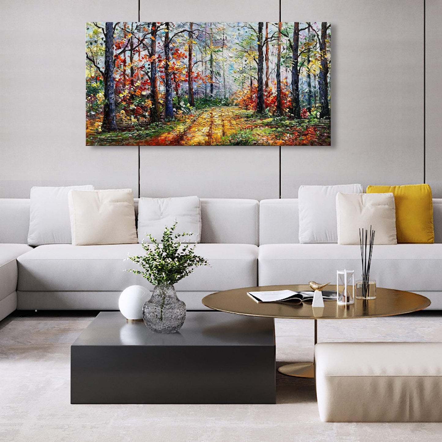 Diathou Art Forest Landscape Oil Painting Modern Abstract Art wall Decoration 24x48 inches