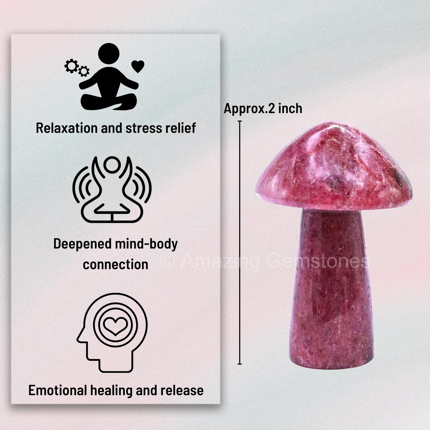 Amazing Gemstone Rhodonite Crystal Mushroom Decor Aesthetic Small Crystals - 2" Little Mushroom Decorations for Home, Office, Room Table Mini Crystals Stone Mushrooms DIY Gifts