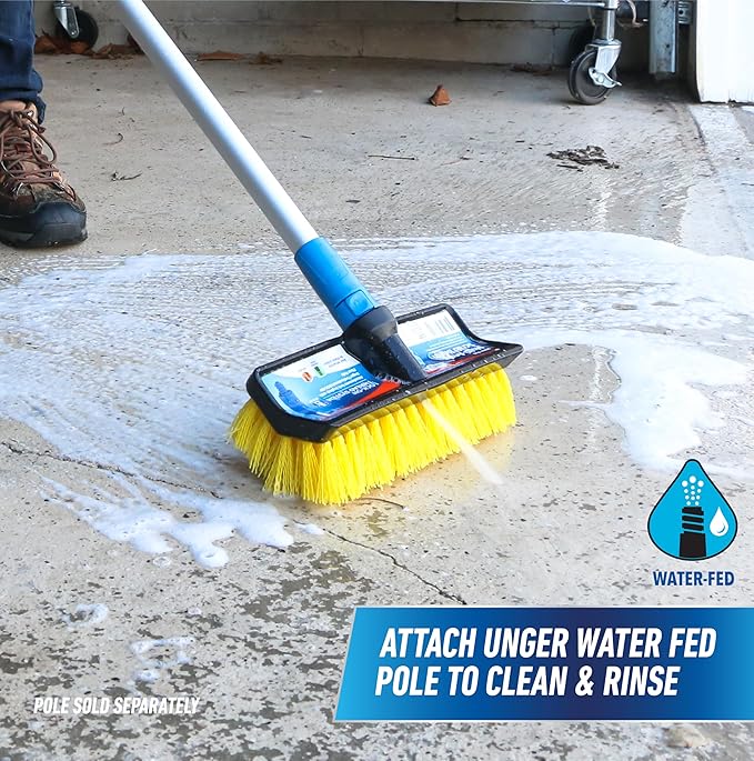 Unger Professional HydroPower Lock-On 10” Bi-Level Scrub Brush, Cleaning