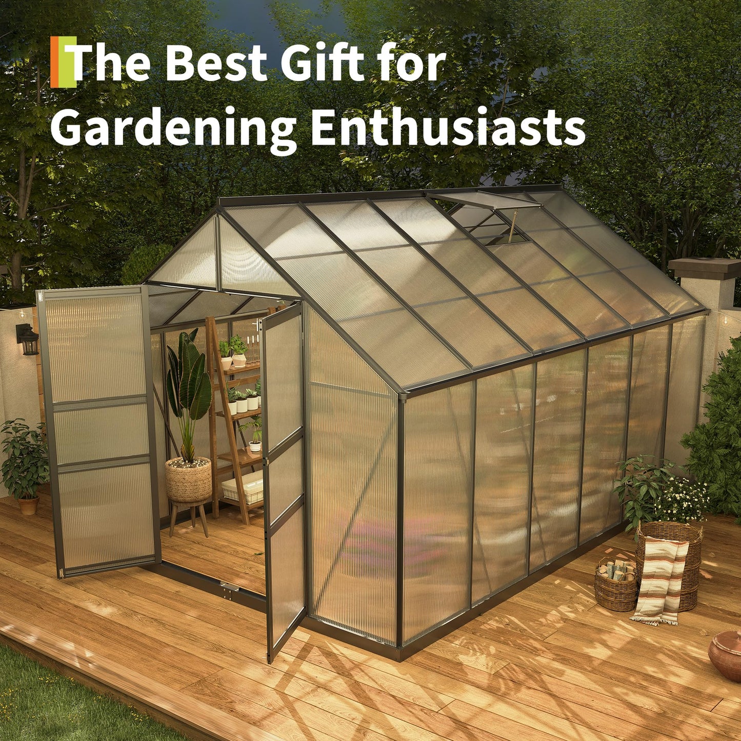 8×12FT Polycarbonate Greenhouse for Outdoors, Large Walk in Green House Kit and Winter Garden Planting, Enhanced Aluminum Green Houses for Outside to Protect Vegetables or Plants