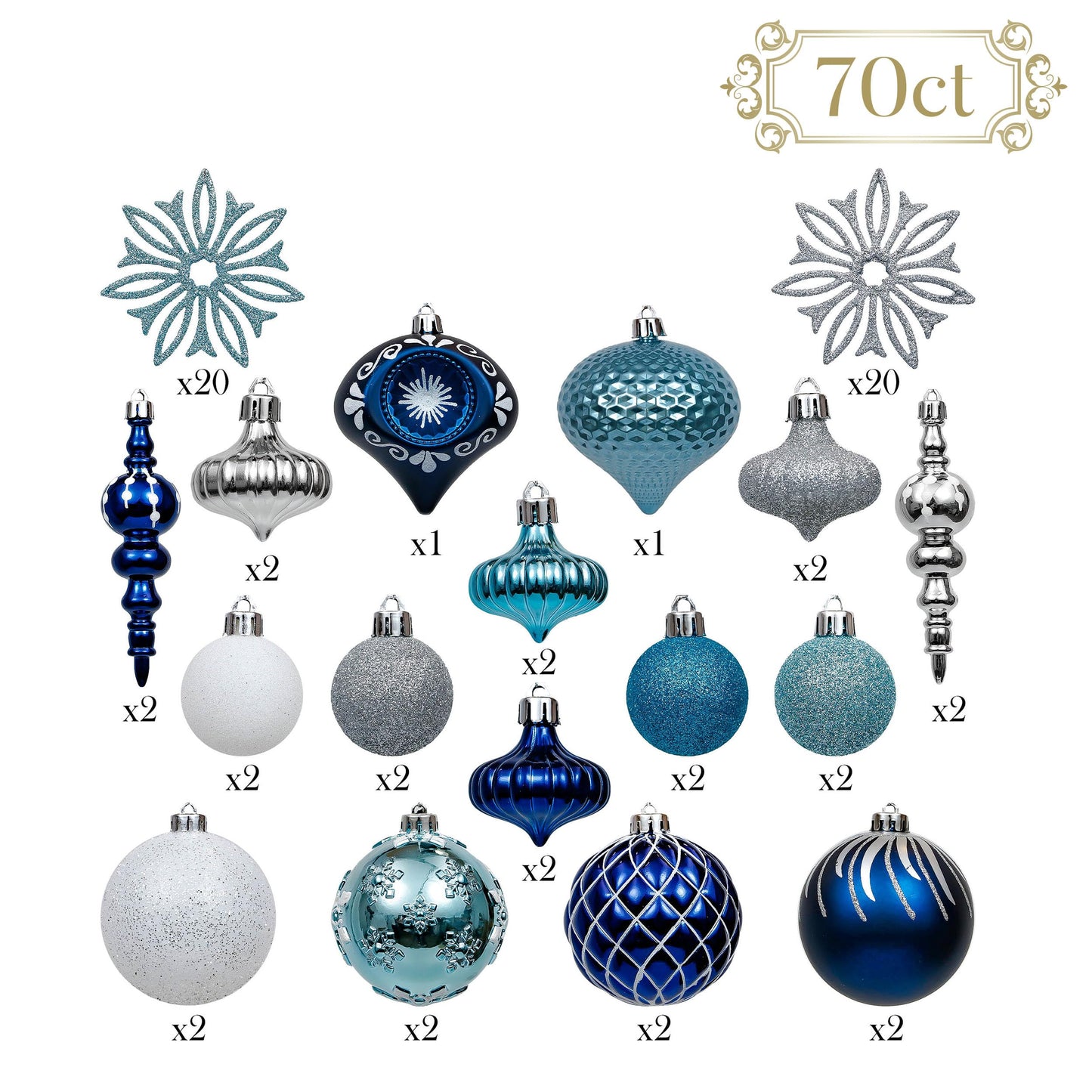 Valery Madelyn Christmas Ornaments Set, 70ct Navy Blue and Silver Shatterproof Christmas Tree Decorations Ball Ornaments Bulk, Winter Wonderland Hanging Ornaments for Xmas Trees Holiday Decor