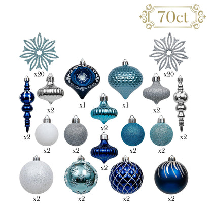 Valery Madelyn Christmas Ornaments Set, 70ct Navy Blue and Silver Shatterproof Christmas Tree Decorations Ball Ornaments Bulk, Winter Wonderland Hanging Ornaments for Xmas Trees Holiday Decor