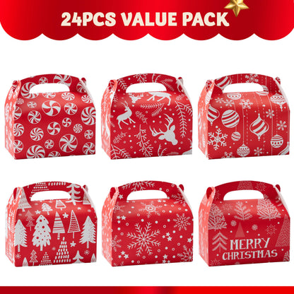 JOYIN 24 PCS 3D Christmas Treat Gift Wrap Boxes for Holiday Xmas Presents, Bakery Cookie Boxes for Gift Giving, Cardboard Goodie Candy Box for Desserts Wrapping, School Classroom Party Favor Supplies