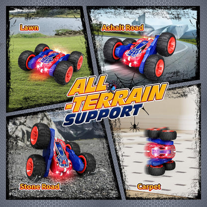 Tecnock Spider Remote Control Car, 2.4GHz RC Cars with USB-C Easy Charging, 4WD Double Sided 360° Rotates & Flips RC Stunt Car, Toys Gift for Boys and Girls Ages 6-8, 8-12