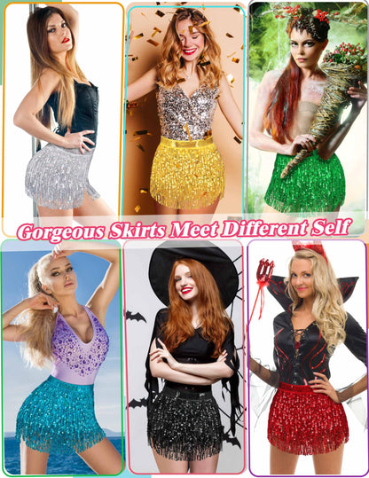 Sequin Skirts Red Sparkly Skirt Red Sparkle Skirt for Women Glitter Skirts Devil Costume Halloween Rave Outfit for Women