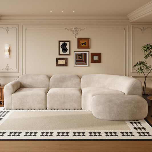 Christopher Knight Home Midel 111" Modular L-Shape Sofa Couch with Chaise Lounge, Modern Boneless Sofa for Living Room, Fabric Upholstered Cloud Couch with Deep Seat, Dark Beige