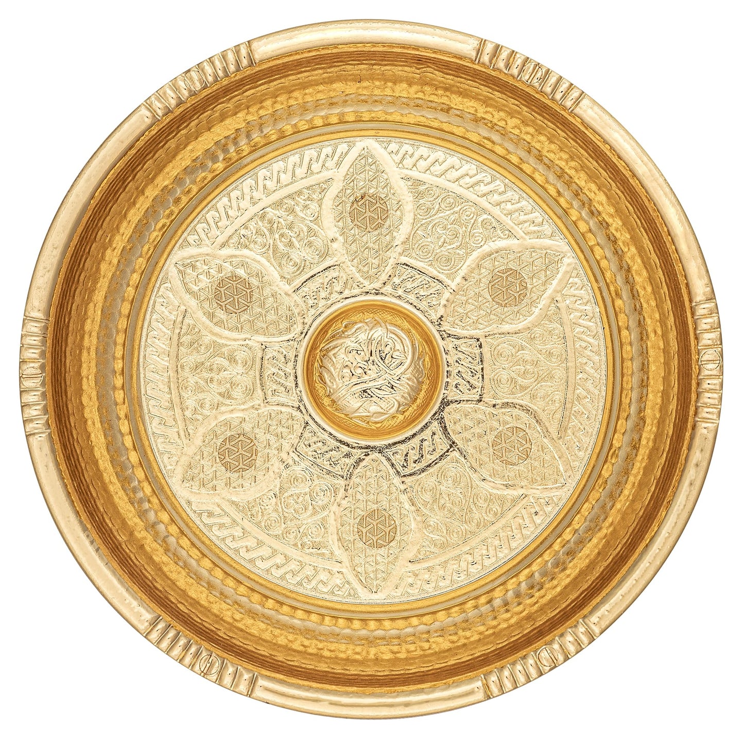 Alisveristime Traditional Turkish Bath Hammam Bowl with Authentic Motifs (440gr (15.50 oz) Made of Zinc (7.87-Inch Diameter) (Gold)
