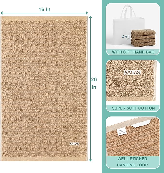 SALAS Kitchen Dish Towels, Bulk Cotton Kitchen Hand Towels, 390 GMS Plaid Dish