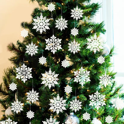 Christmas Snowflake Decorations Indoor, 36pcs White Flocked Christmas Snowflake Ornaments, Hanging Velvet Snow Flakes for Xmas Tree Decoration Winter Wonderland Party Baby Shower Holiday Home Decor