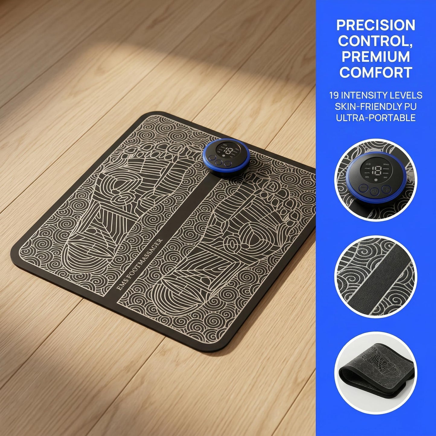 ZoRhael Foot Massager with Remote Control, Foot Stimulating Massage Mat Improves and Promotes Muscle Stimulator for Neuropathy & Recovery, 8 Modes 19 Levels, Foot Mat System for Pain Relief