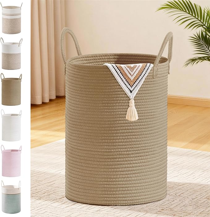 Tall Laundry Basket with Handles, 58L Portable Dirty Clothes Hamper, Boho