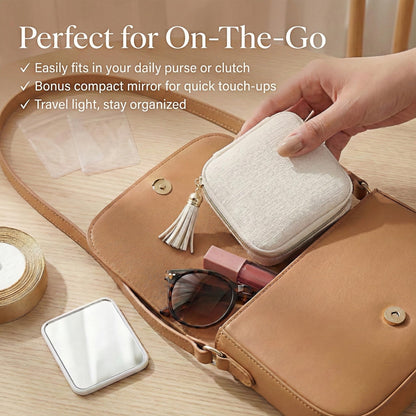 XJlSGXUSG 3-Pack Travel Jewelry Case Organizer with a Mirror, Small Textured Velvet Pouch for Necklace Earring Ring, Includes Air-Tight PVC Bags & Display Cards, Gift Set (Pink, Beige, Green)