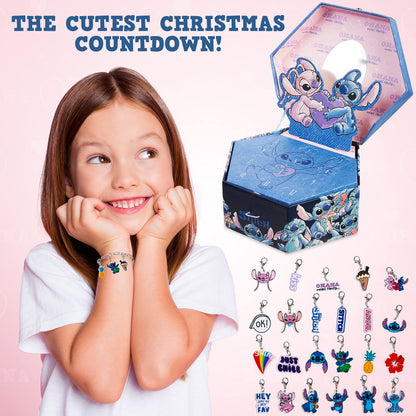 Disney Stitch Advent Calendar 2025 for Kids Teens DIY Fill Your Own Wall Hanging or Jewellery Charm Bracelet Christmas Countdown Calendar Stitch Gifts (Blue Stitch Jewellery)