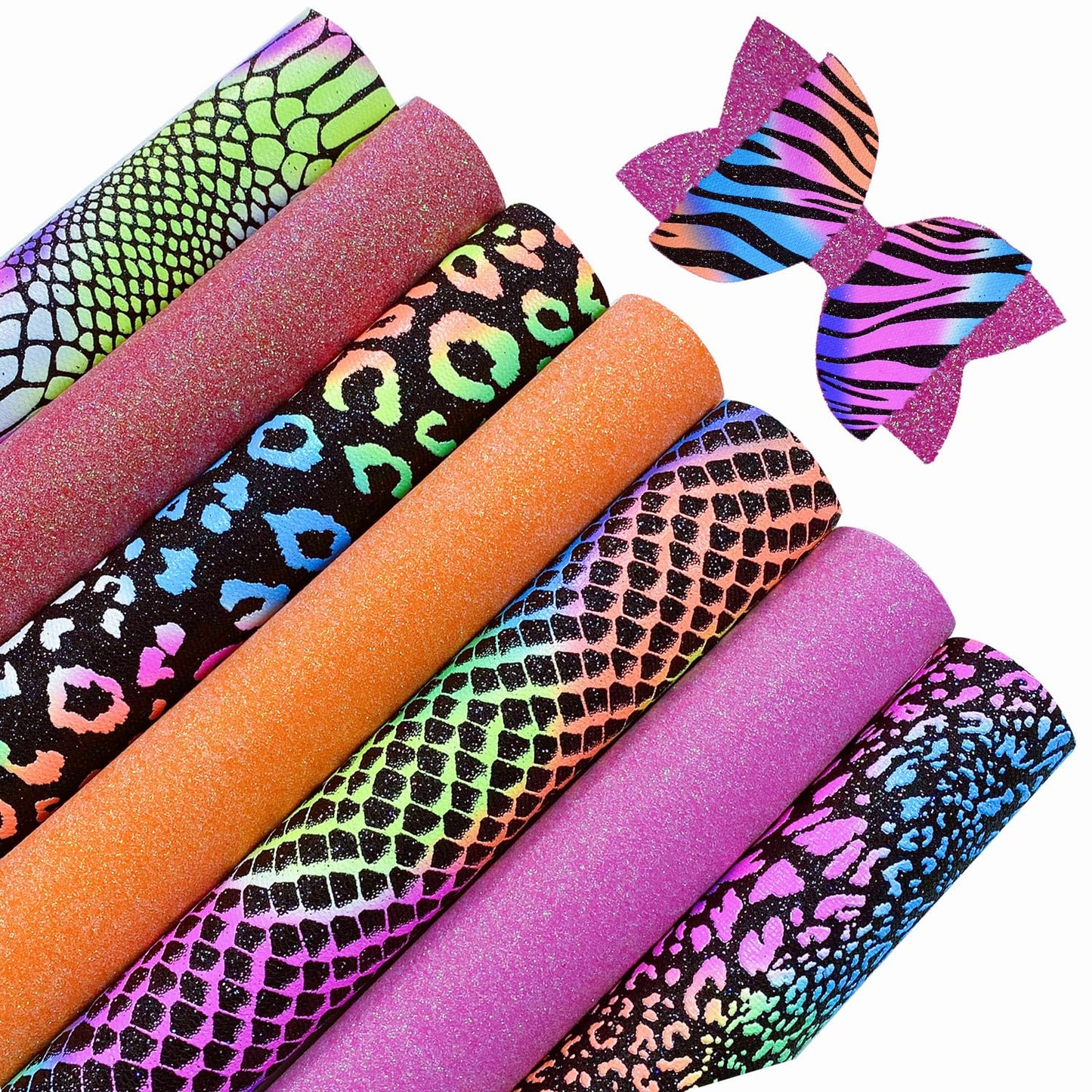 Shalun 14 pcs/Pack A4 Black Rainbow Animal Faux Leather Sheets Bright Neon Glow in The Dark Glitter Halloween Autumn PU Canvas for Cricut Sewing Embroidery 8x12 inch